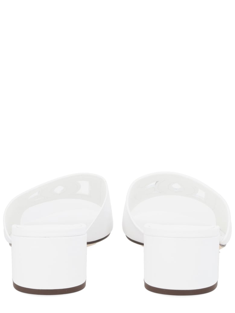 heeled sandal in white leather by Selfnex