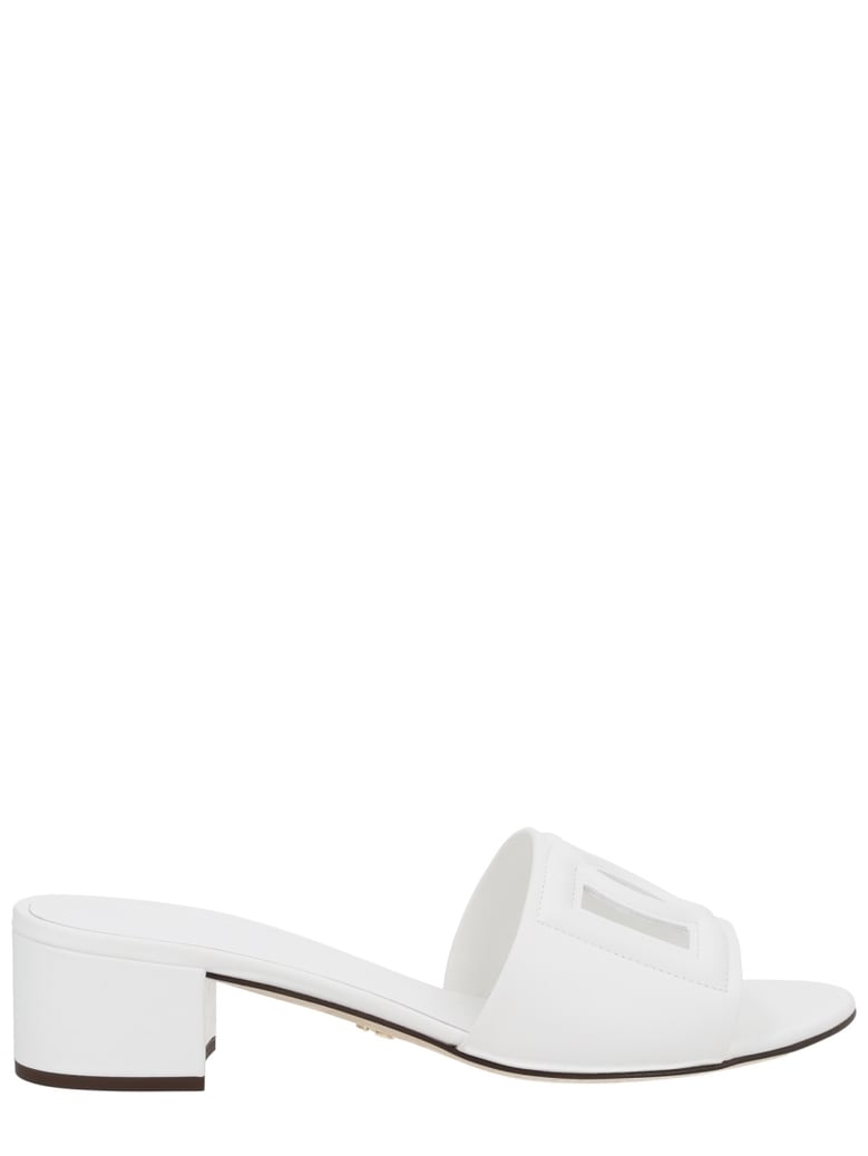 heeled sandal in white leather by Selfnex