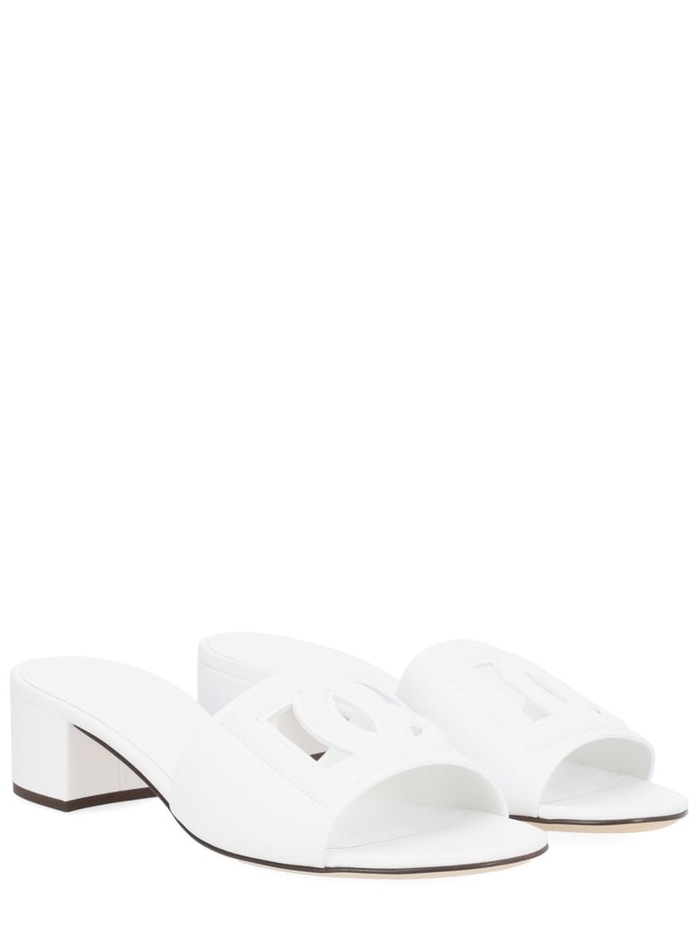 heeled sandal in white leather by Selfnex
