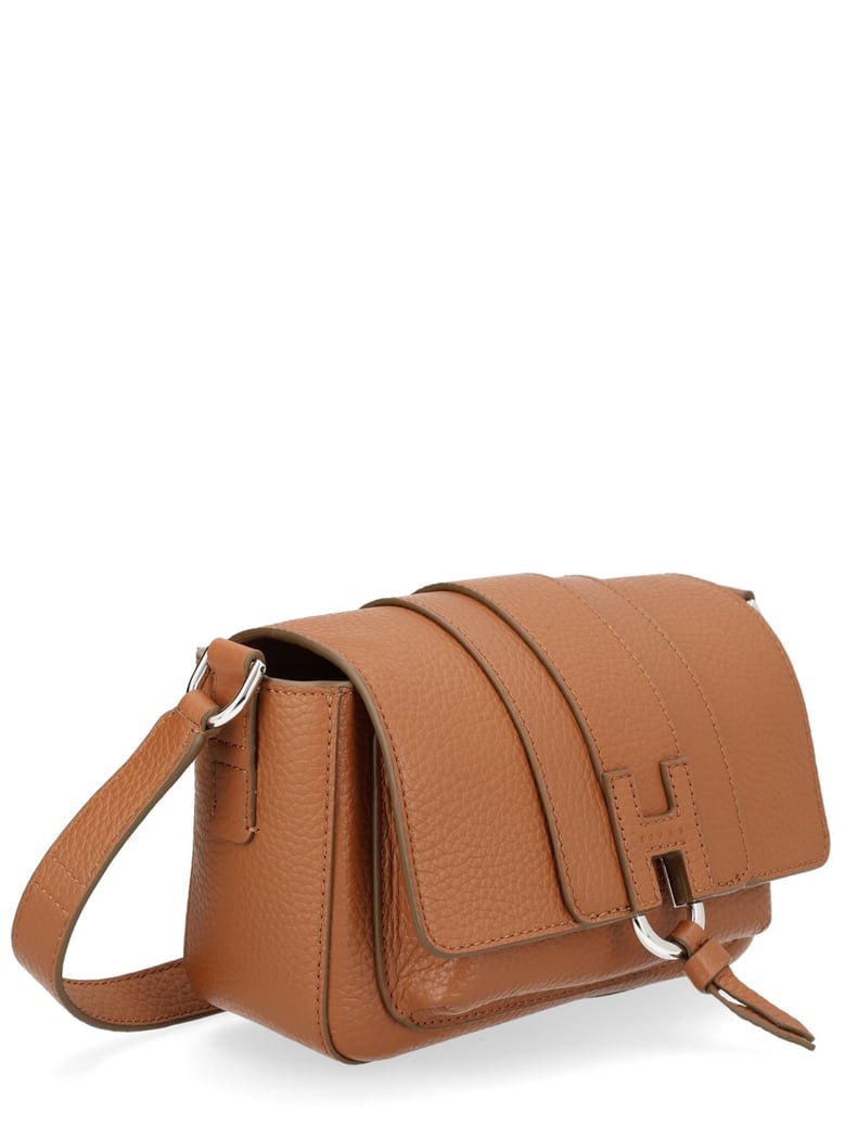brown calf leather flap bag by Selfnex