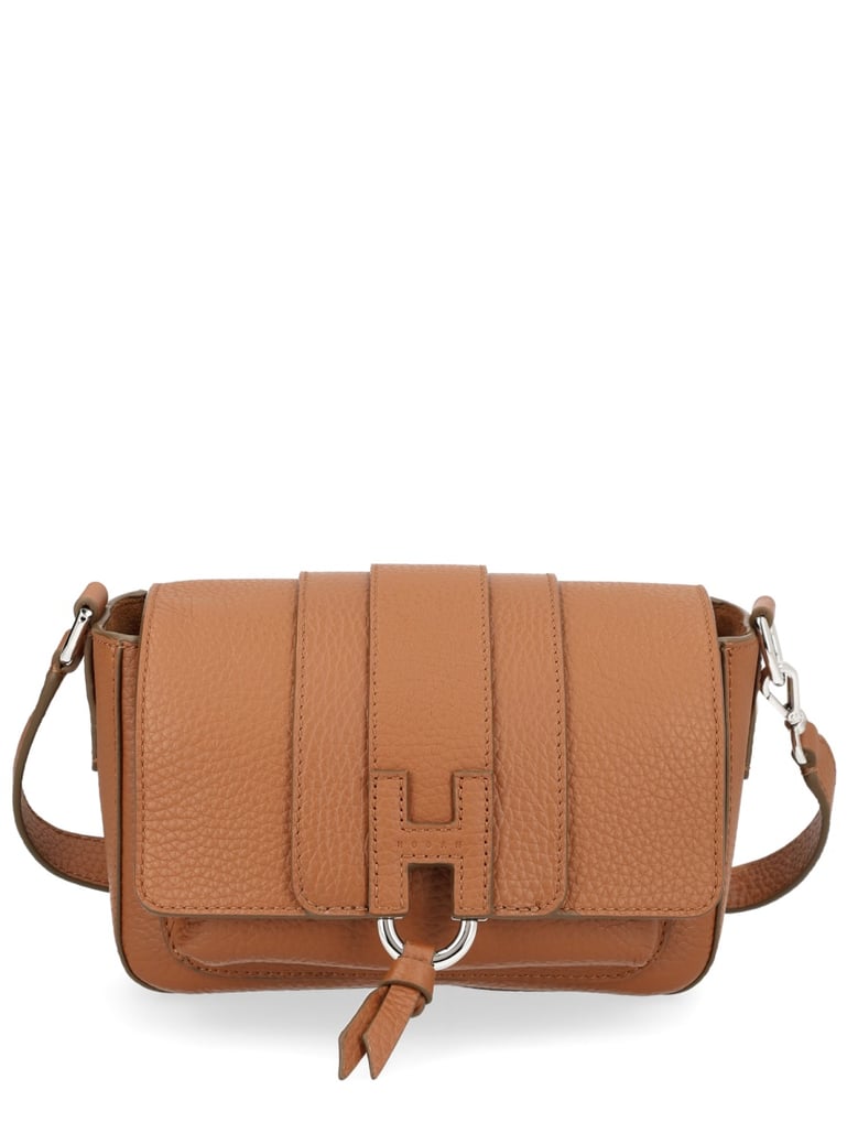 brown calf leather flap bag by Selfnex