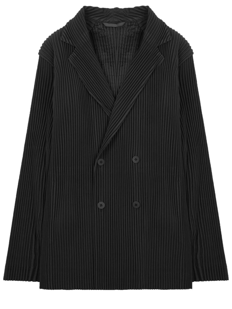 pleated double-breasted jacket black by Selfnex
