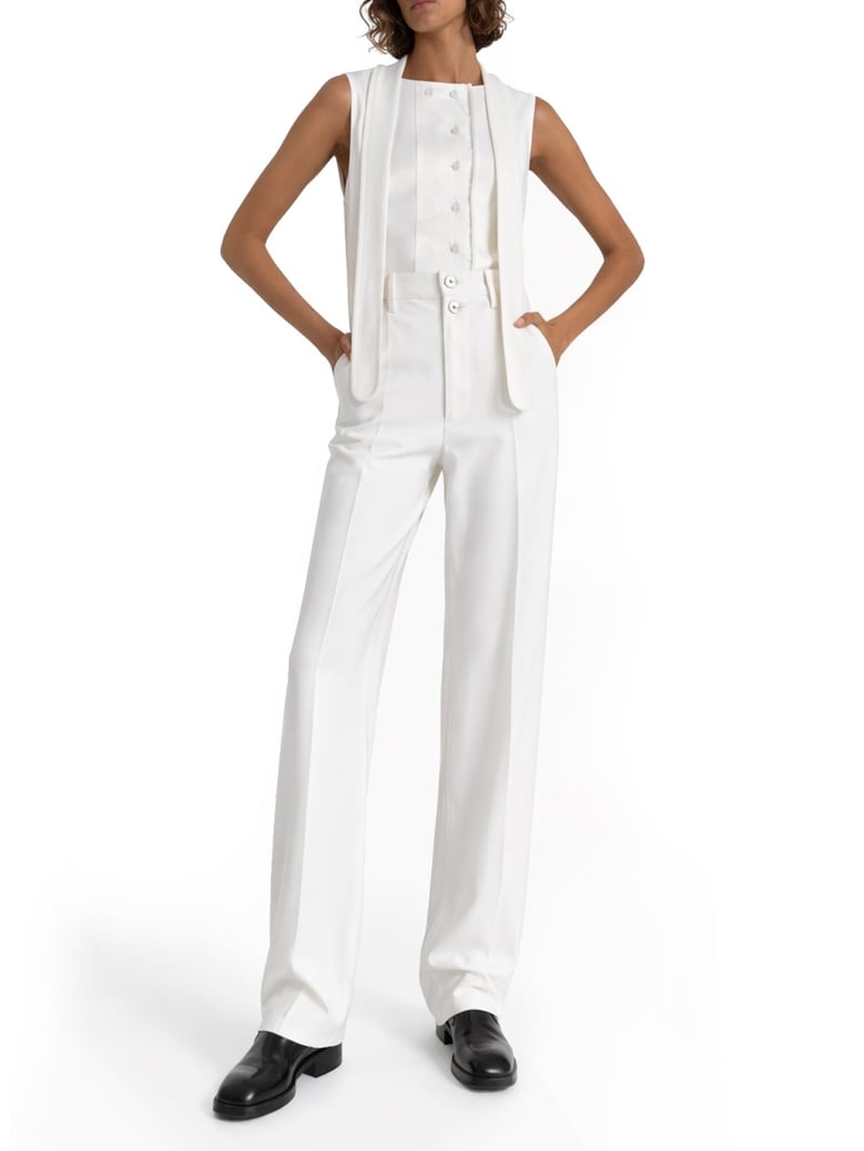 top asymmetrical ribbed with scarf white by Selfnex