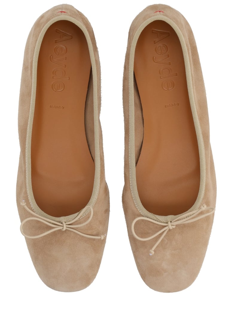 dancer dolphin in beige kid suede by Selfnex