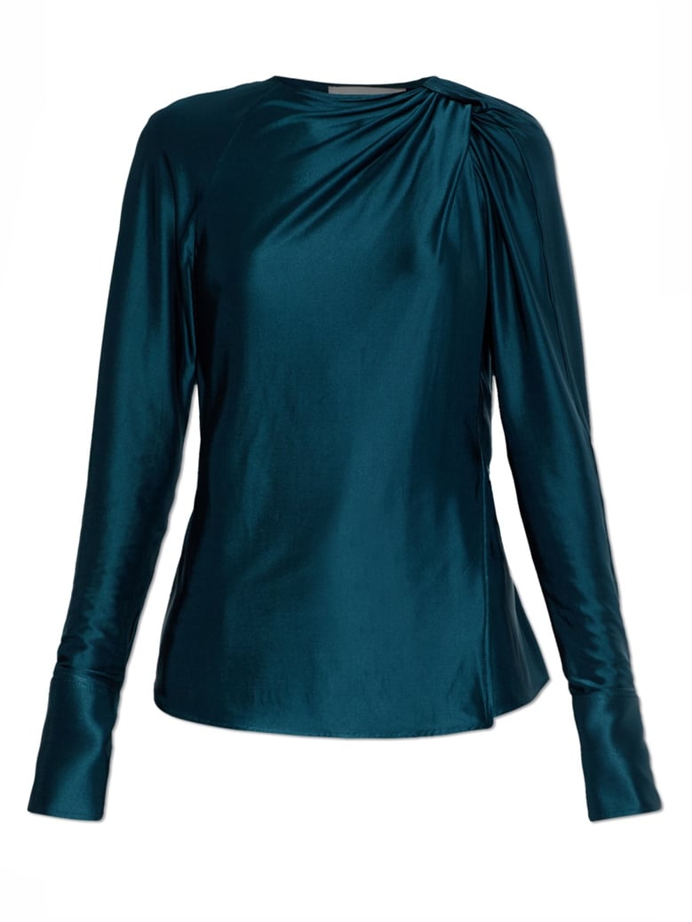 draped blouse in black by Selfnex