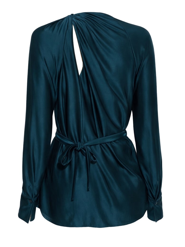 draped blouse in black by Selfnex