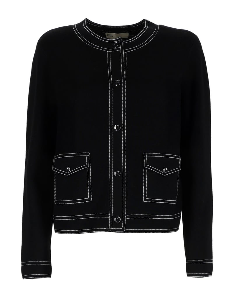 topstitched cardigan in black by Selfnex