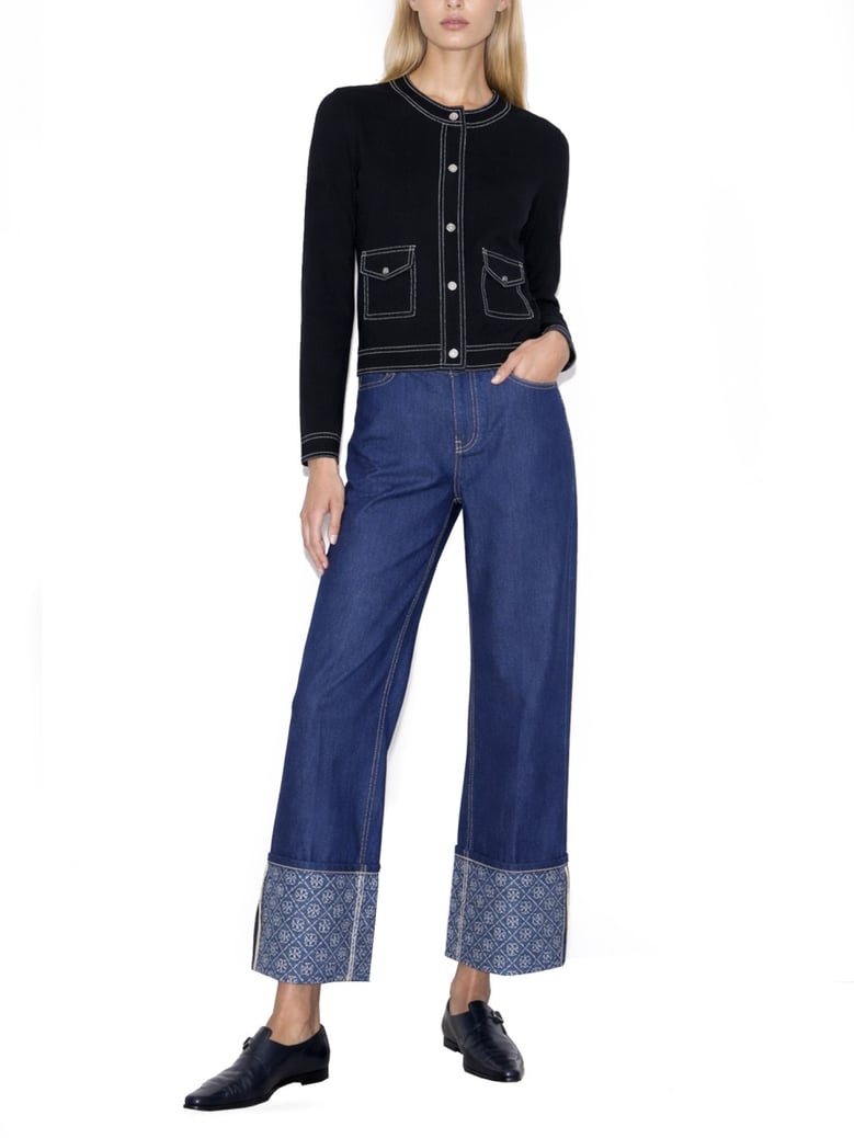 topstitched cardigan in black by Selfnex
