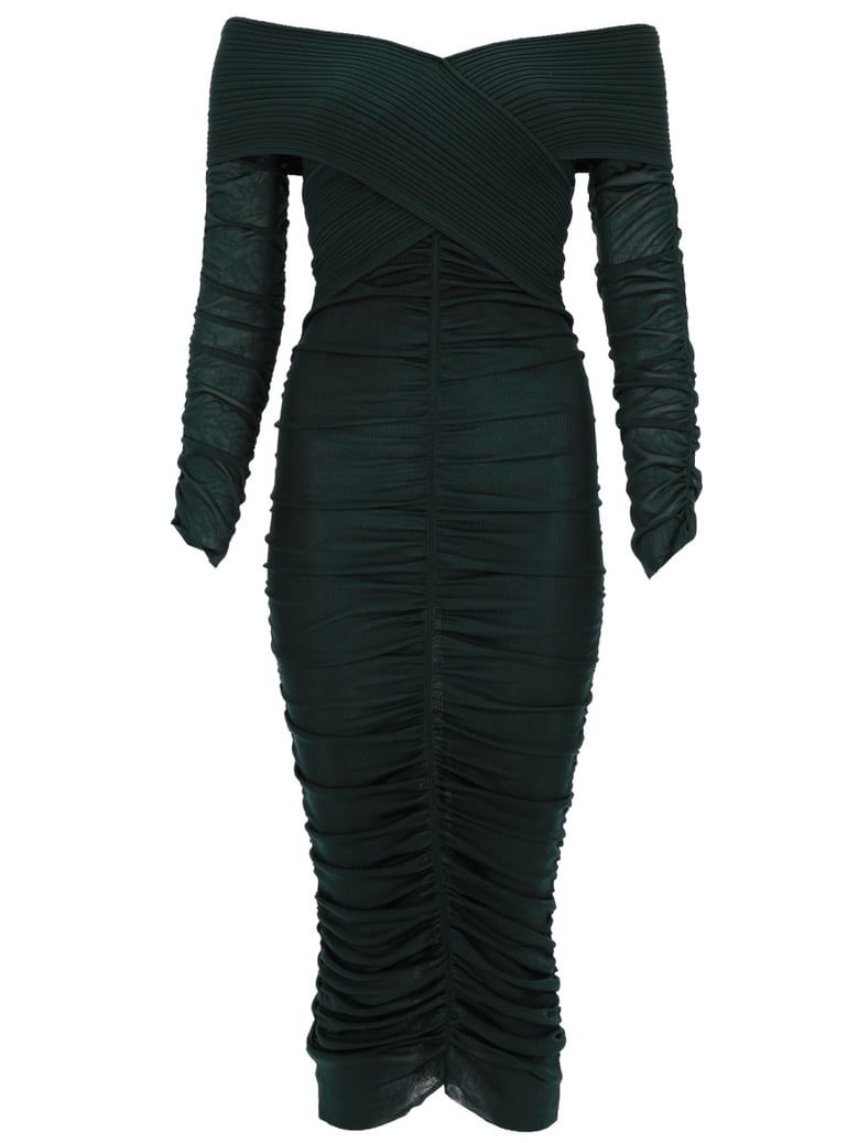 midi dress gathered viscose green by Selfnex