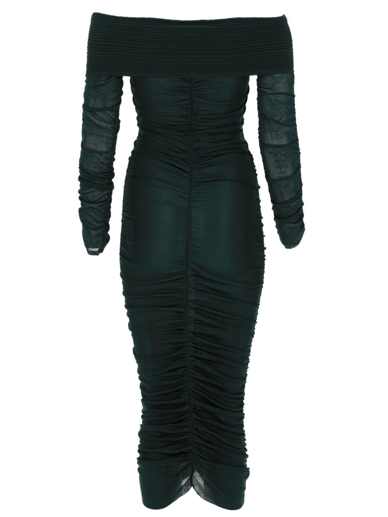 midi dress gathered viscose green by Selfnex