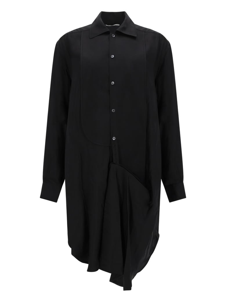 midi dress tuxedo drape black silk by Selfnex