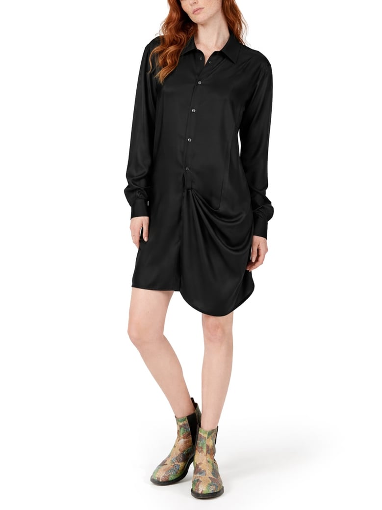midi dress tuxedo drape black silk by Selfnex