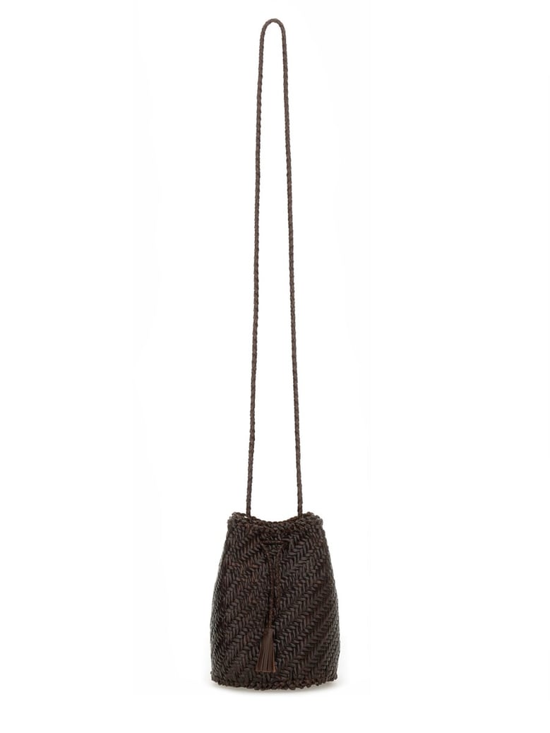 clutch bag pompom double jump brown by Selfnex