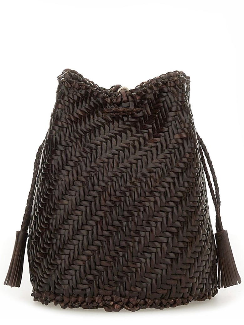 clutch bag pompom double jump brown by Selfnex