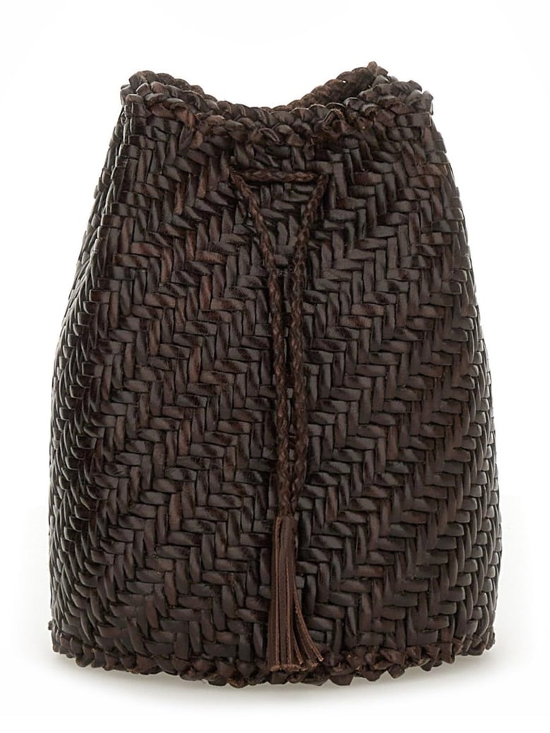 clutch bag pompom double jump brown by Selfnex