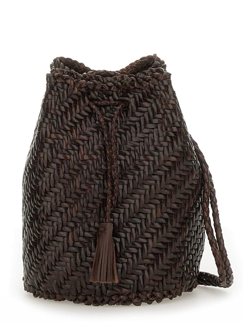 clutch bag pompom double jump brown by Selfnex
