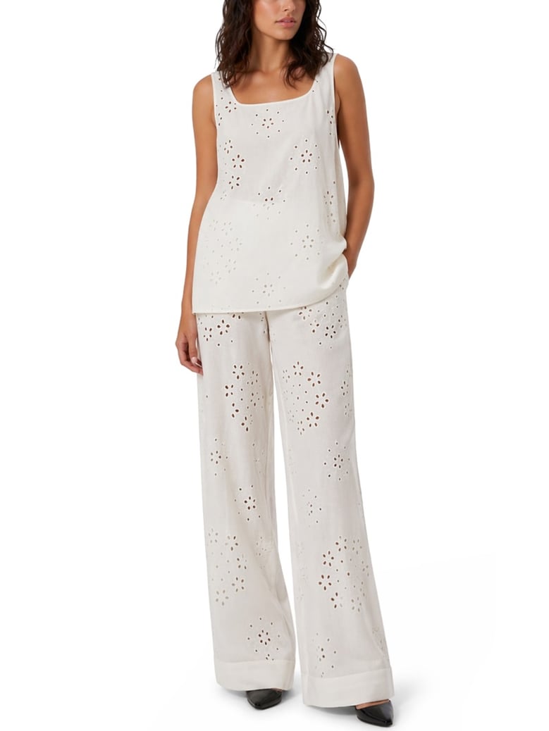 trousers with sangallo embroidery white by Selfnex