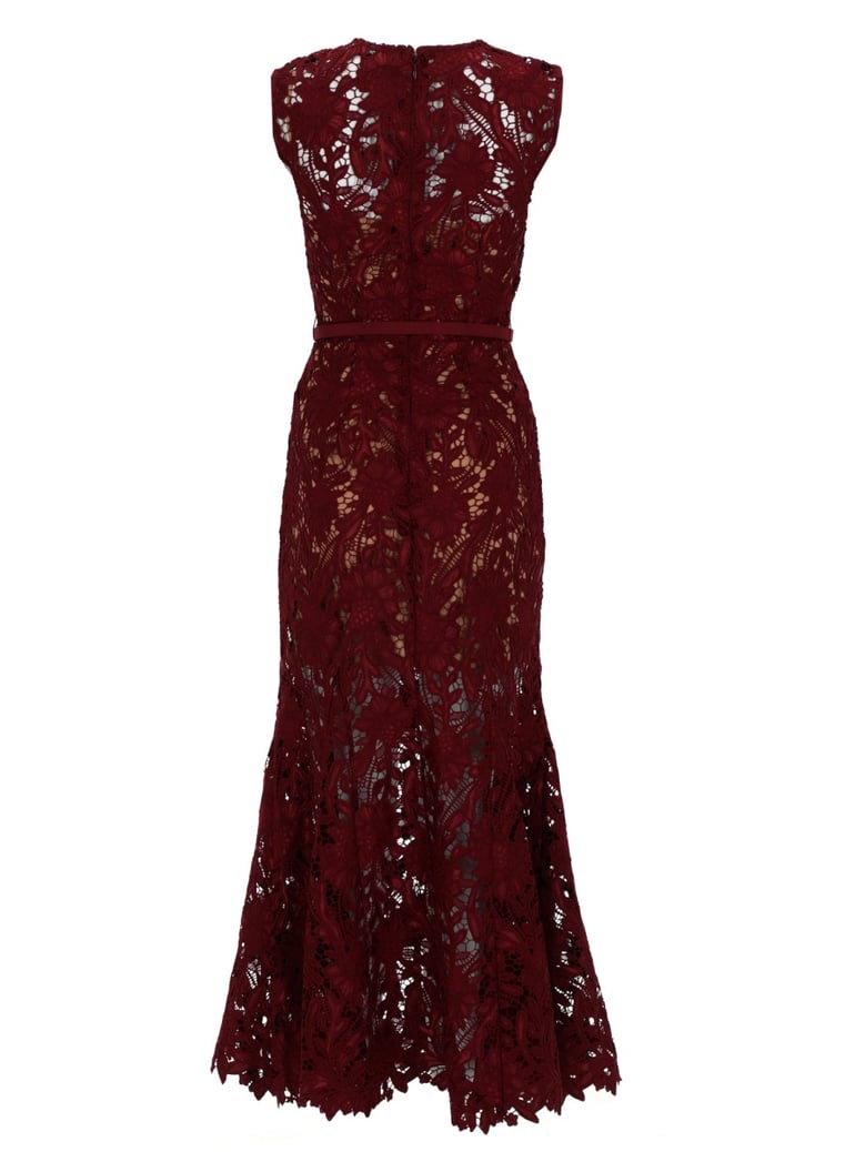 midi dress in bordeaux lace by Selfnex