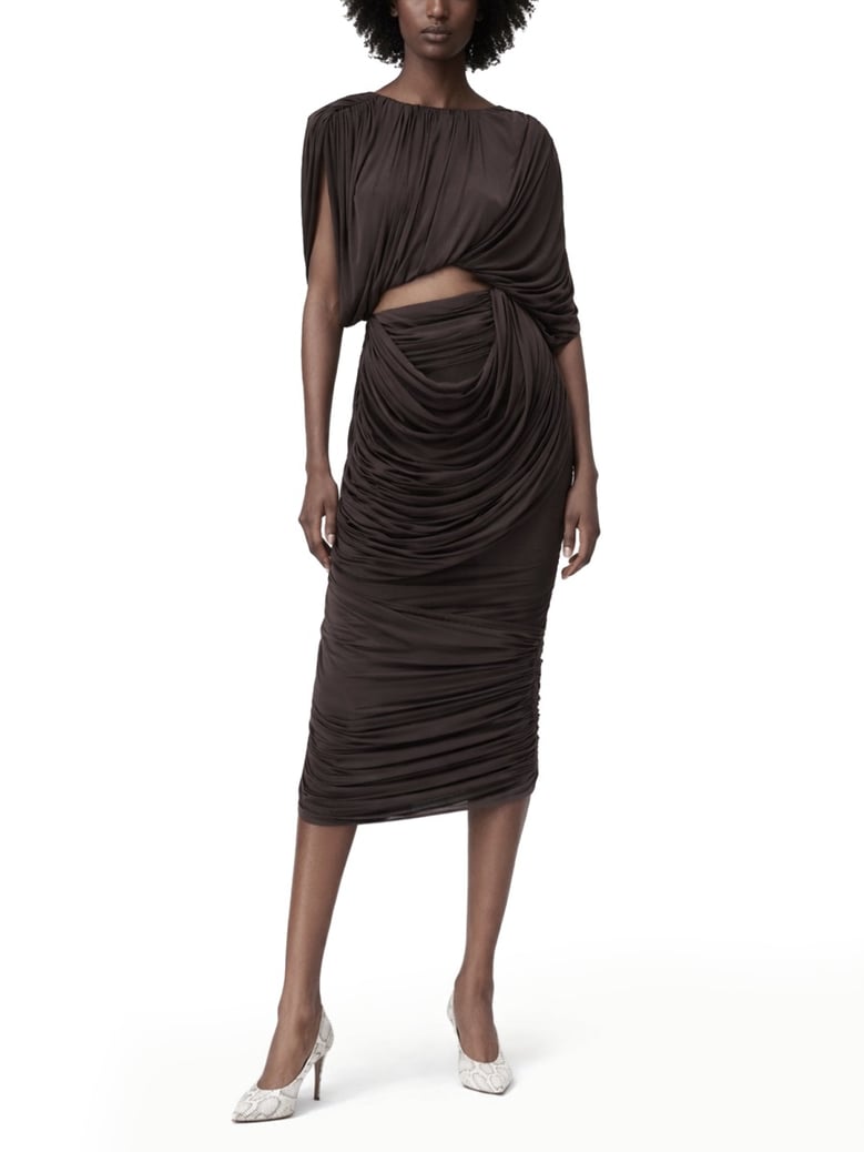 cupro midi skirt in brown by Selfnex