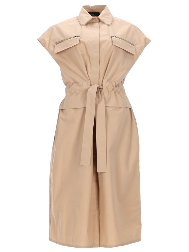 belted sleeveless dress beige by Selfnex