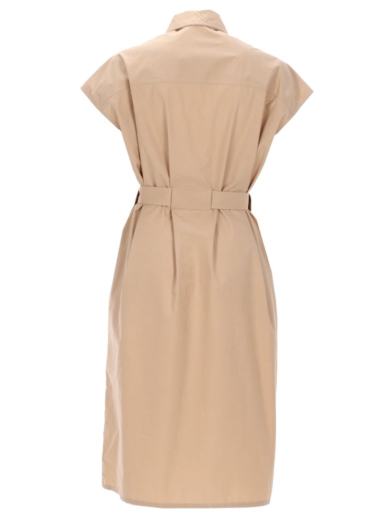 belted sleeveless dress beige by Selfnex