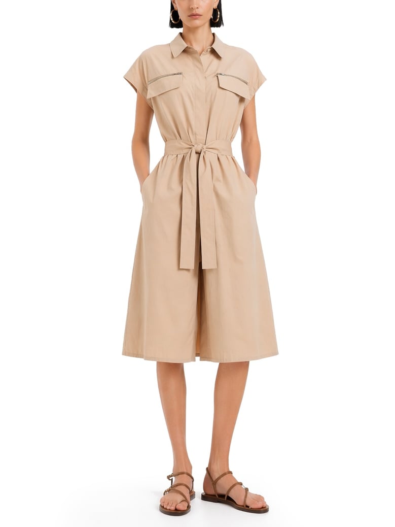 belted sleeveless dress beige by Selfnex