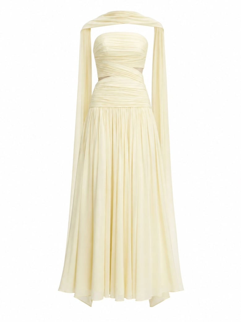 dress in georgette with scarf, yellow by Selfnex