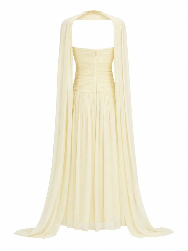dress in georgette with scarf, yellow by Selfnex