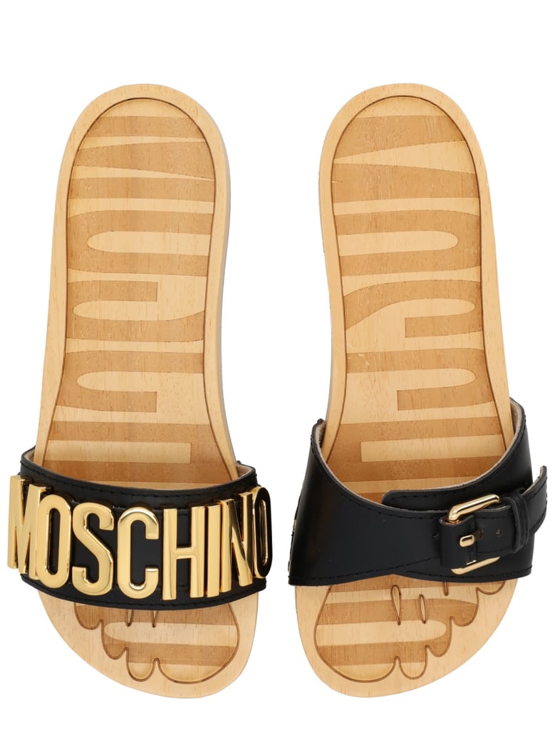 sandals with logo black calf leather by Selfnex