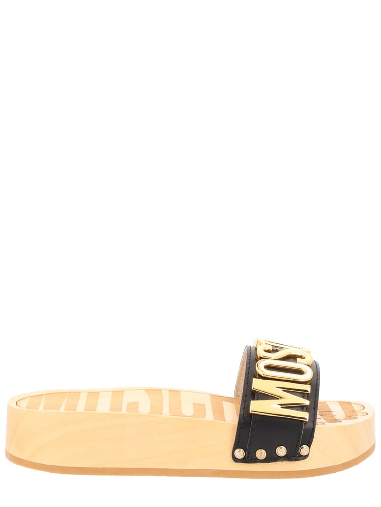sandals with logo black calf leather by Selfnex