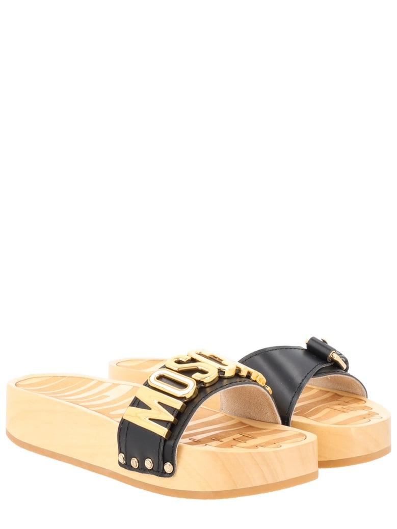 sandals with logo black calf leather by Selfnex
