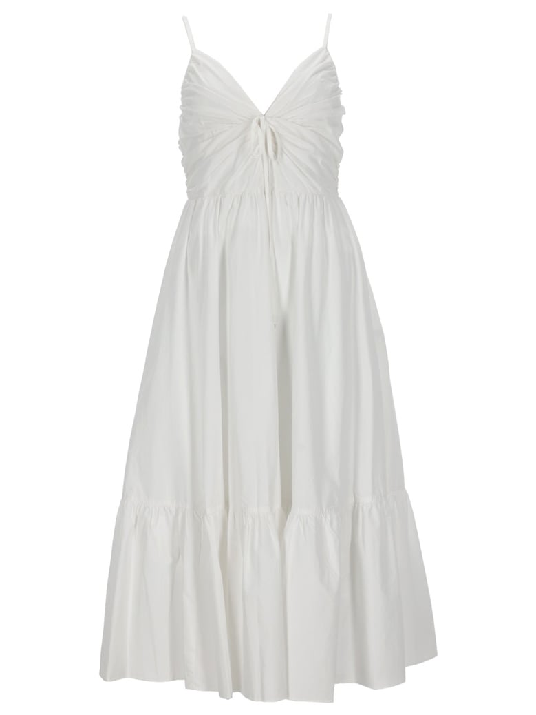 v-neck midi dress white by Selfnex