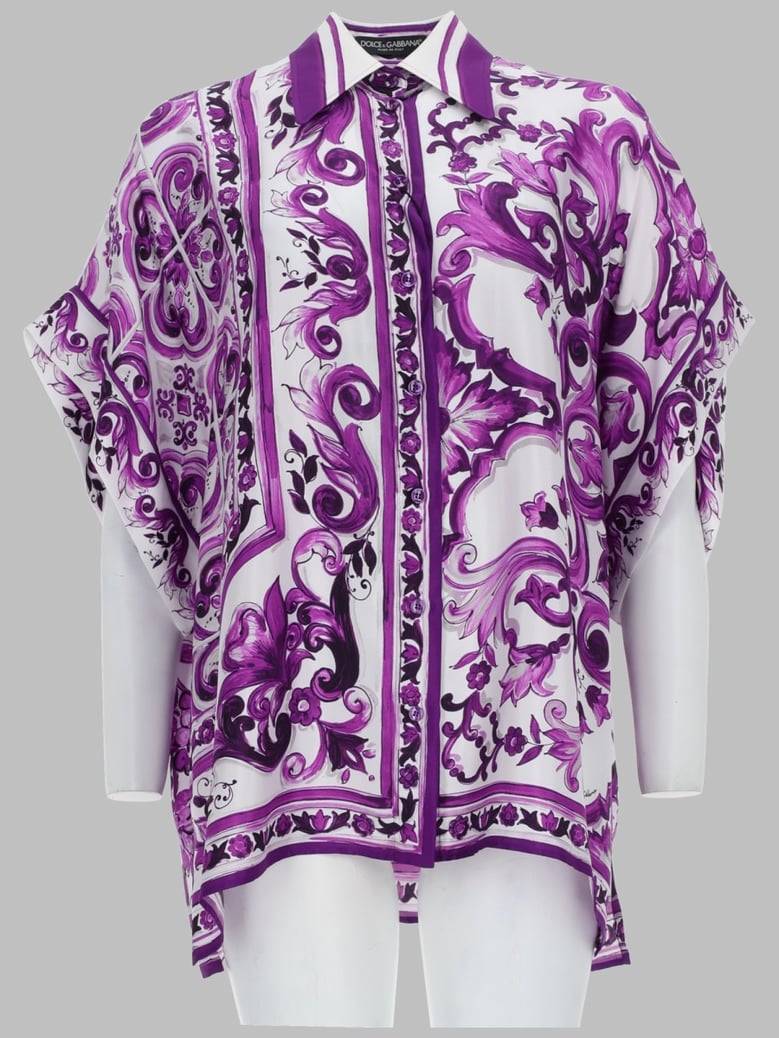 silk twill shirt - purple maiolica print by Selfnex