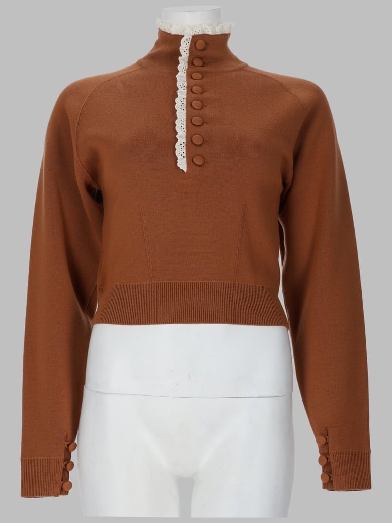 turtleneck pullover brown wool and lace by Selfnex