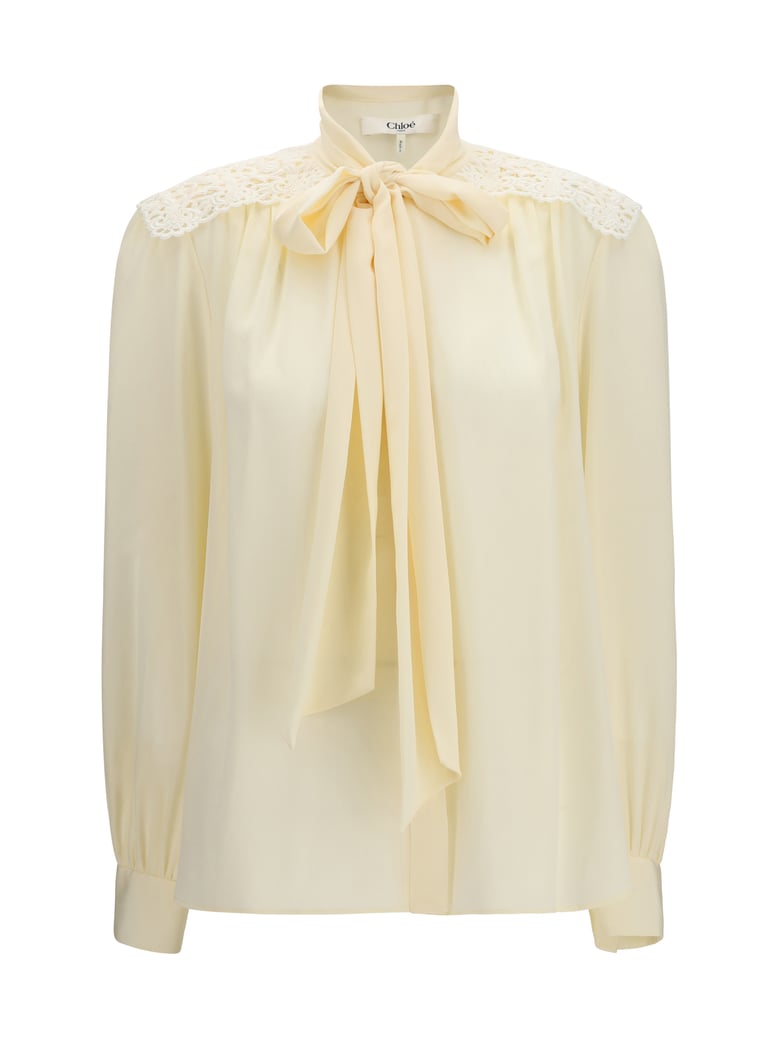 blouse with embroidered shoulders, pristine white by Selfnex