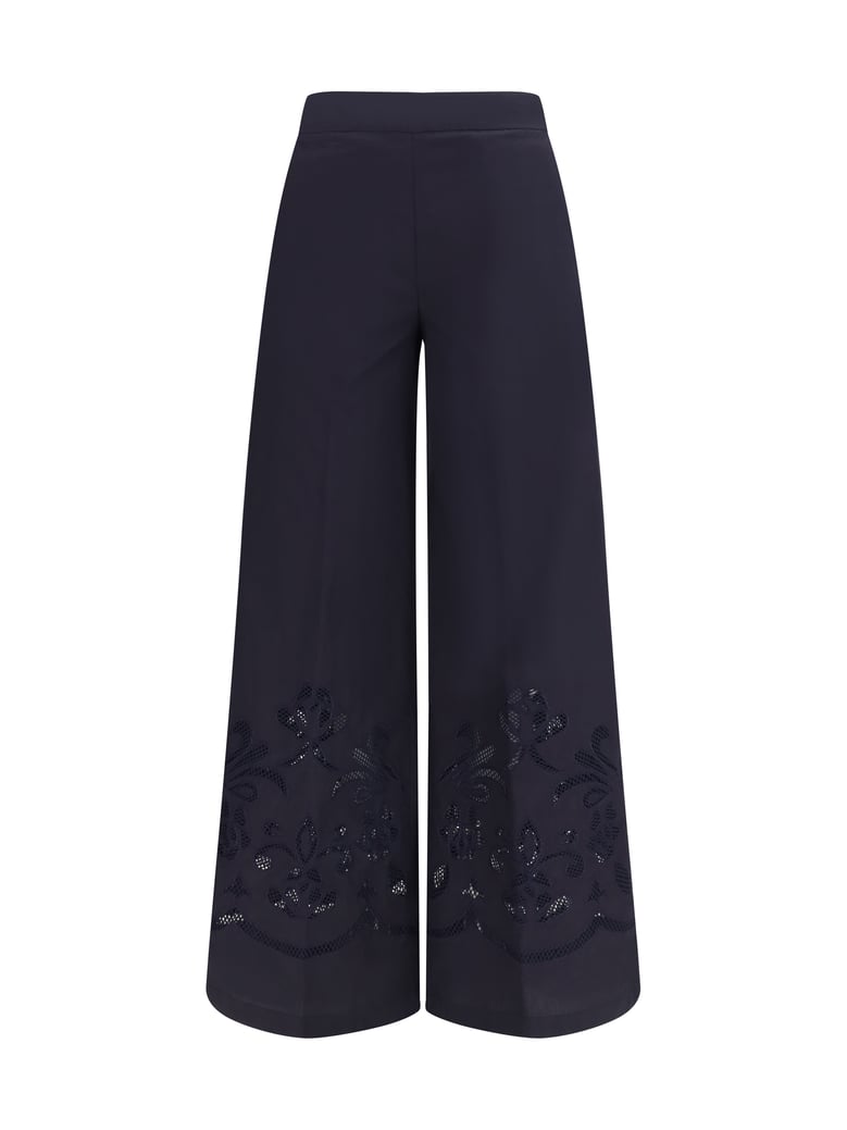 embroidered cotton trousers navy by Selfnex