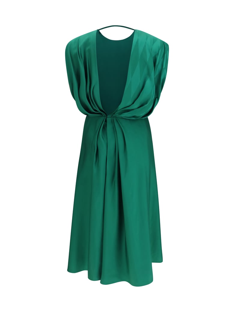 midi silk dress with twist detail, emerald by Selfnex