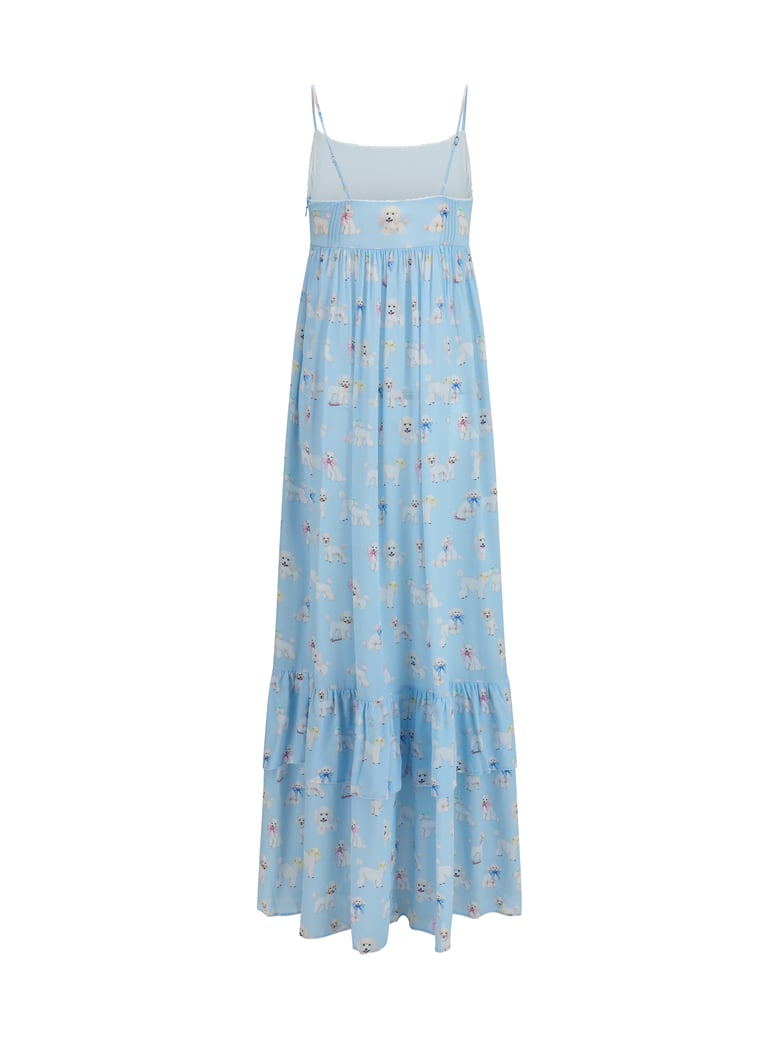 dress poodle-print tiered maxi light blue by Selfnex