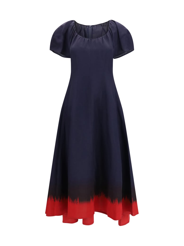 midi dress with balloon sleeves medium navy/red by Selfnex