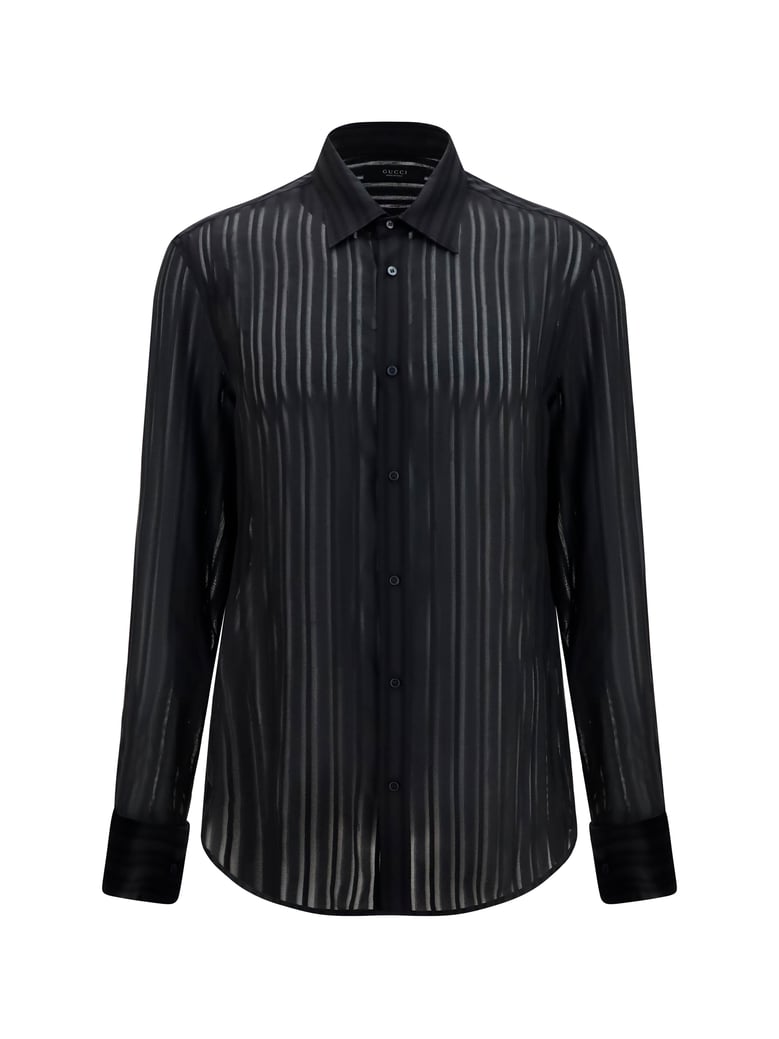 shirt striped silk gauze black by Selfnex