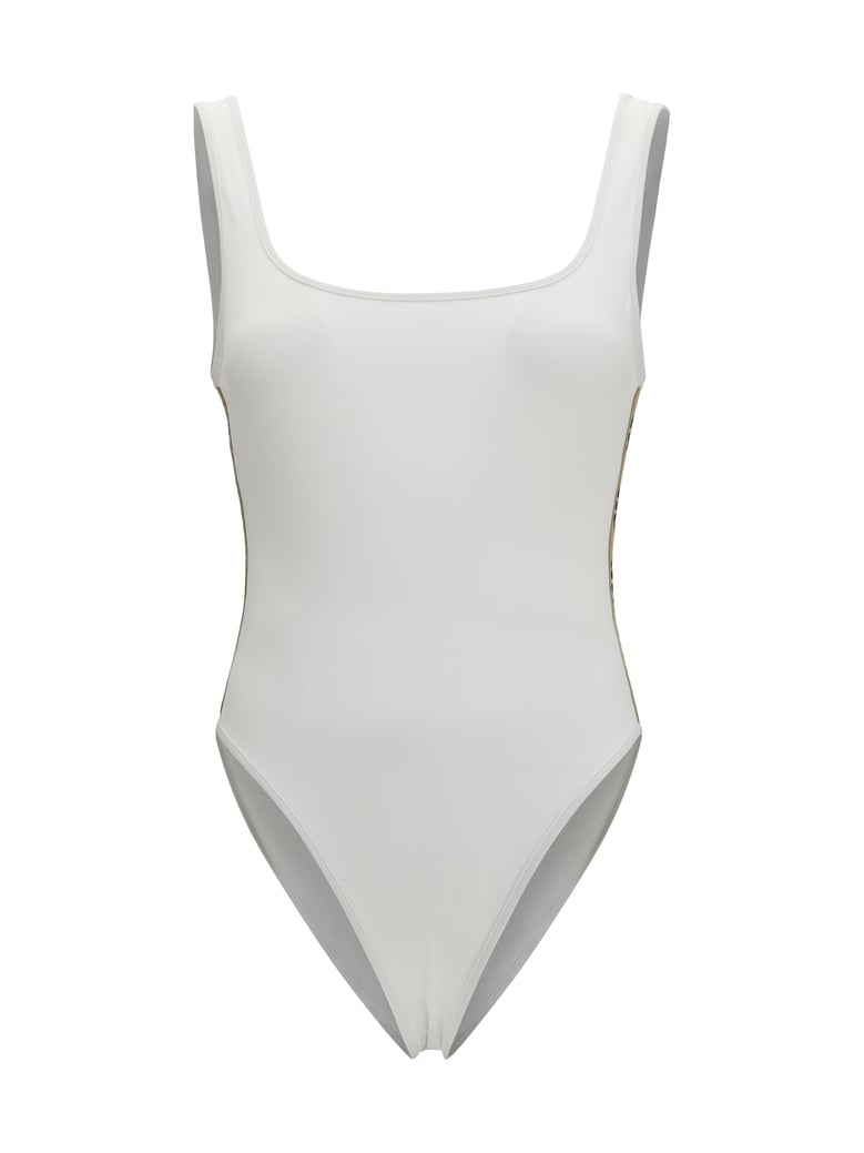 one-piece swimsuit with check trim — chalk by Selfnex