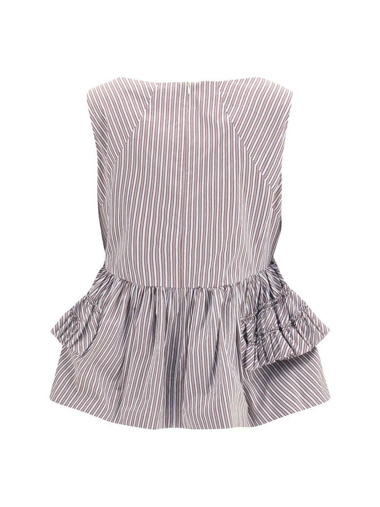 ruffled peplum top striped brown by Selfnex