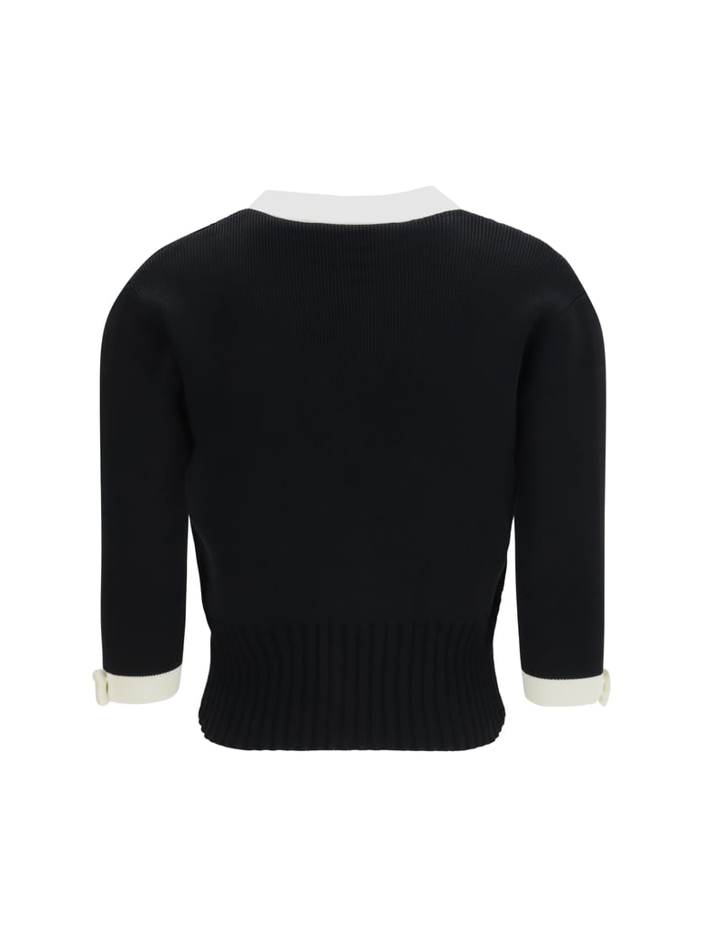 v-neck cardigan black/milk foam by Selfnex