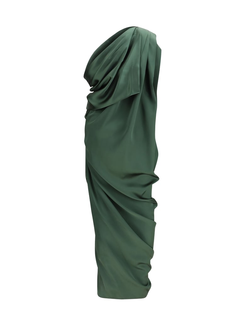 midi dress draped green satin by Selfnex