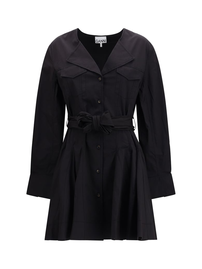 shirt dress with belt black by Selfnex