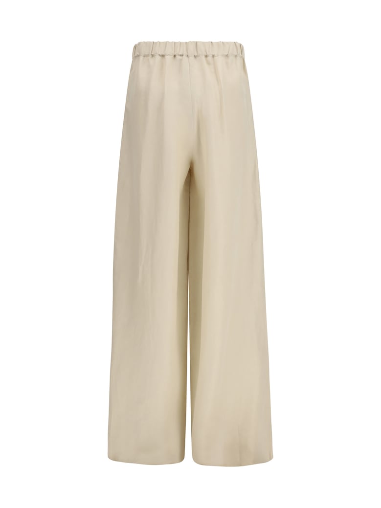 wide linen and silk pants beige by Selfnex