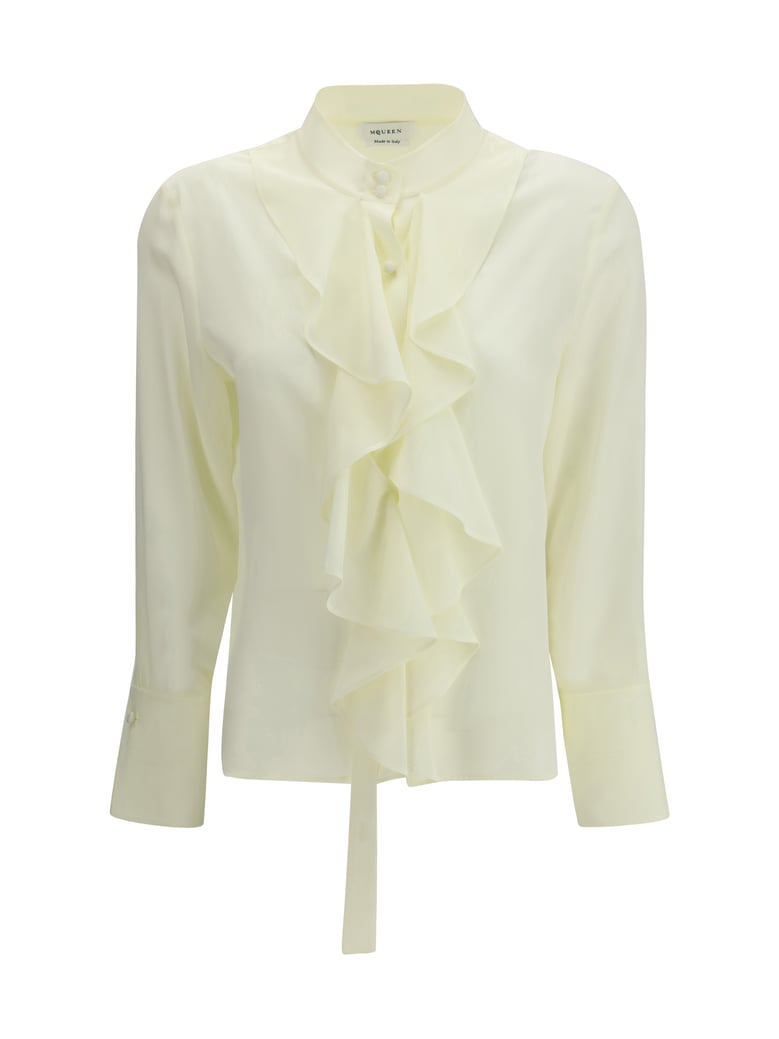 ruffled shirt chalk white silk by Selfnex