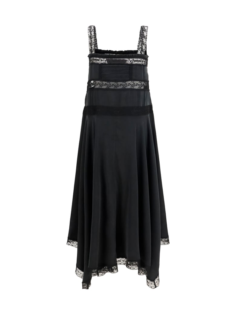 silk maxi dress with lace — black by Selfnex