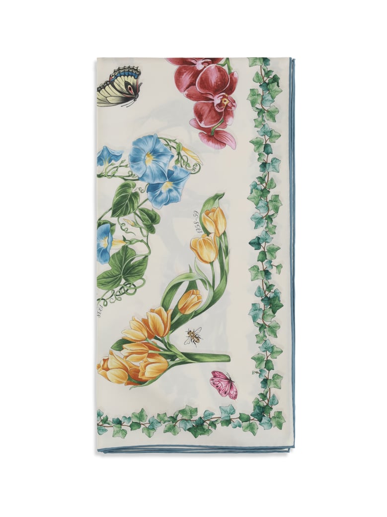 silk scarf eden print ivory/light blue by Selfnex