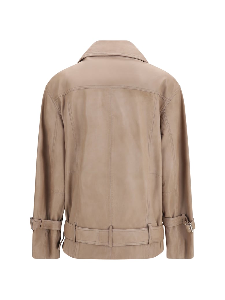 leather biker jacket beige/green by Selfnex